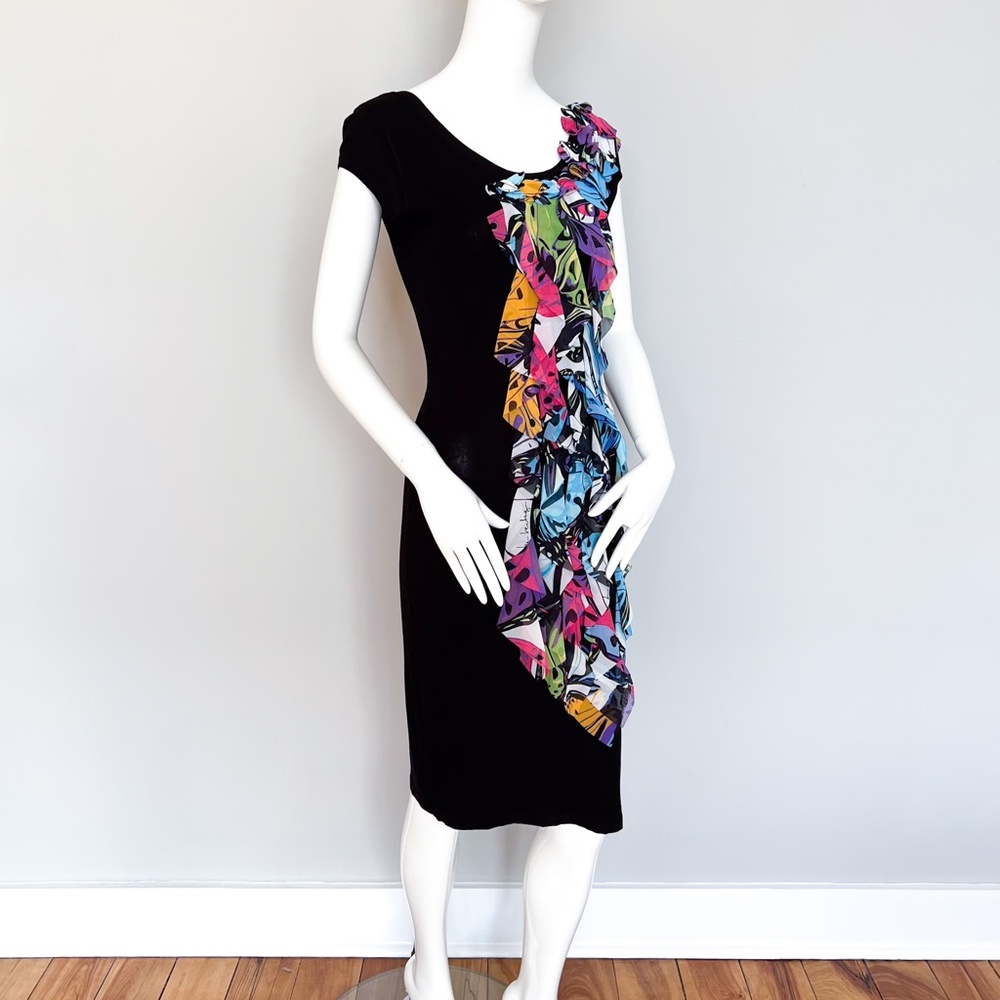 $198 WAGGON PARIS Summer Sexy Bodycon Black Mini Dress Low Back Colorful Accent